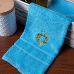 Δωδεκάδα πετσέτες χεριών (30cm x 50cm) μπλέ με στεφάνι ΚΩΣ SilkFashion