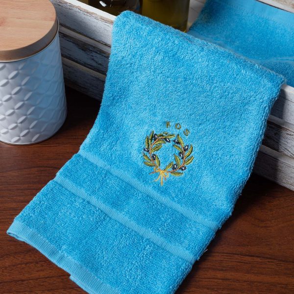 Δωδεκάδα πετσέτες χεριών (30cm x 50cm) μπλέ με στεφάνι ΚΩΣ SilkFashion