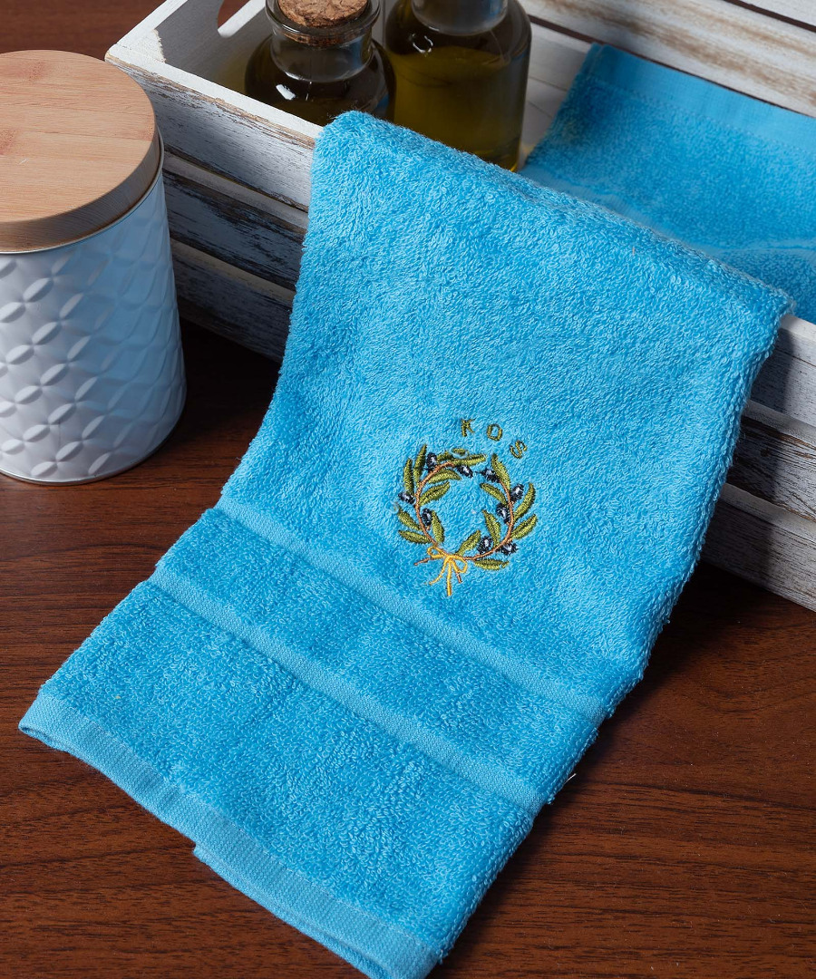 kos-stefani-light-blue Δωδεκάδα πετσέτες χεριών (30cm x 50cm) μπλέ με στεφάνι ΚΩΣ SilkFashion - Image 1