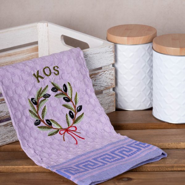 Σετ 12 τεμαχίων ποτηρόπανα γκοφρέ (50cm x 70cm) λιλά στεφάνι KOS SilkFashion