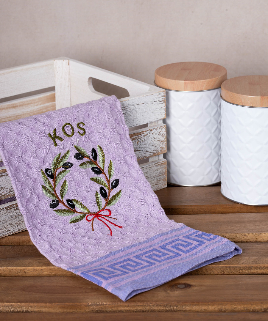 kos-stefani-lila Σετ 12 τεμαχίων ποτηρόπανα γκοφρέ (50cm x 70cm) λιλά στεφάνι KOS SilkFashion - Image 1