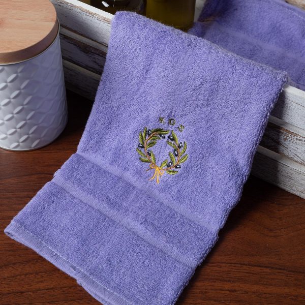 Δωδεκάδα πετσέτες χεριών (30cm x 50cm) λιλά με στεφάνι ΚΩΣ SilkFashion