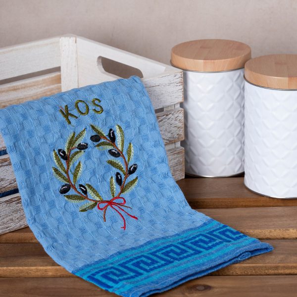 Σετ 12 τεμαχίων ποτηρόπανα γκοφρέ (50cm x 70cm) μπλέ στεφάνι KOS SilkFashion