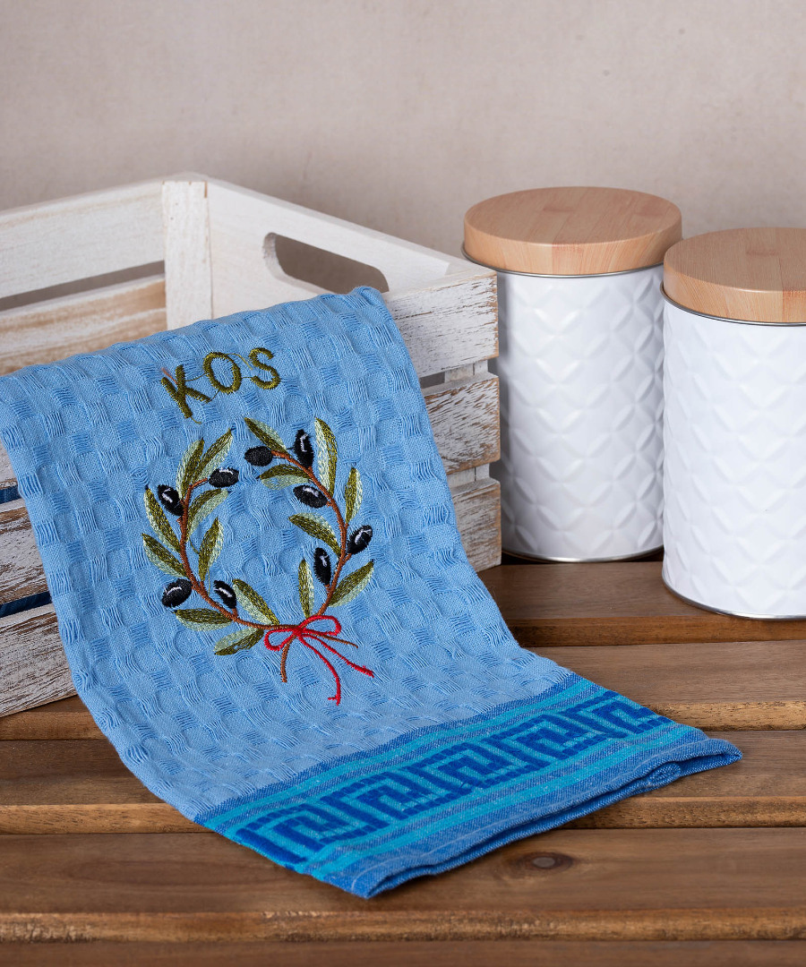 kos-stefani-mple Σετ 12 τεμαχίων ποτηρόπανα γκοφρέ (50cm x 70cm) μπλέ στεφάνι KOS SilkFashion - Image 1