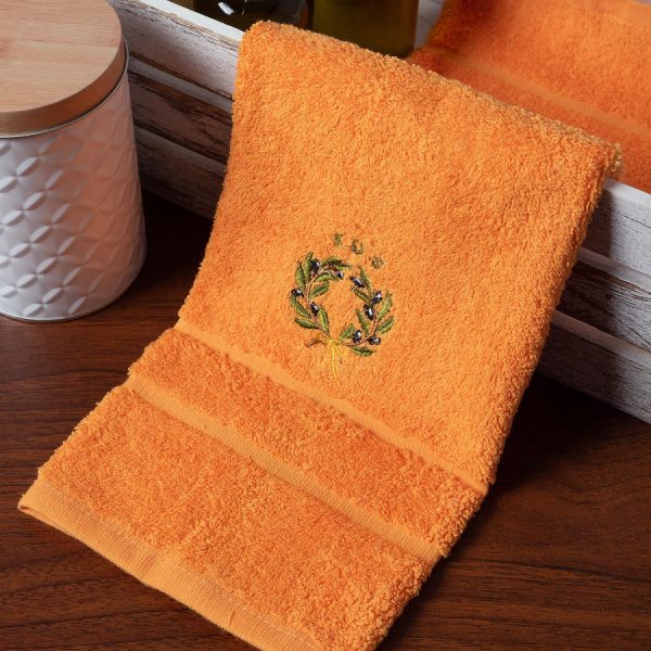 Δωδεκάδα πετσέτες χεριών (30cm x 50cm) πορτοκαλί με στεφάνι ΚΩΣ SilkFashion