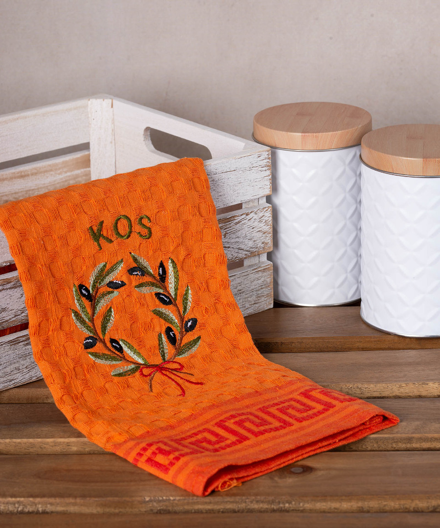 kos-stefani-portokali Σετ 12 τεμαχίων ποτηρόπανα γκοφρέ (50cm x 70cm) πορτοκαλί στεφάνι KOS SilkFashion - Image 1