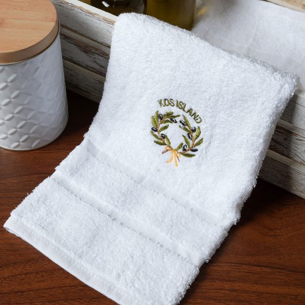 Πετσέτα Προσώπου ( 50cm x 100cm ) Λευκό με Στεφάνι ΚΩΣ SilkFashion
