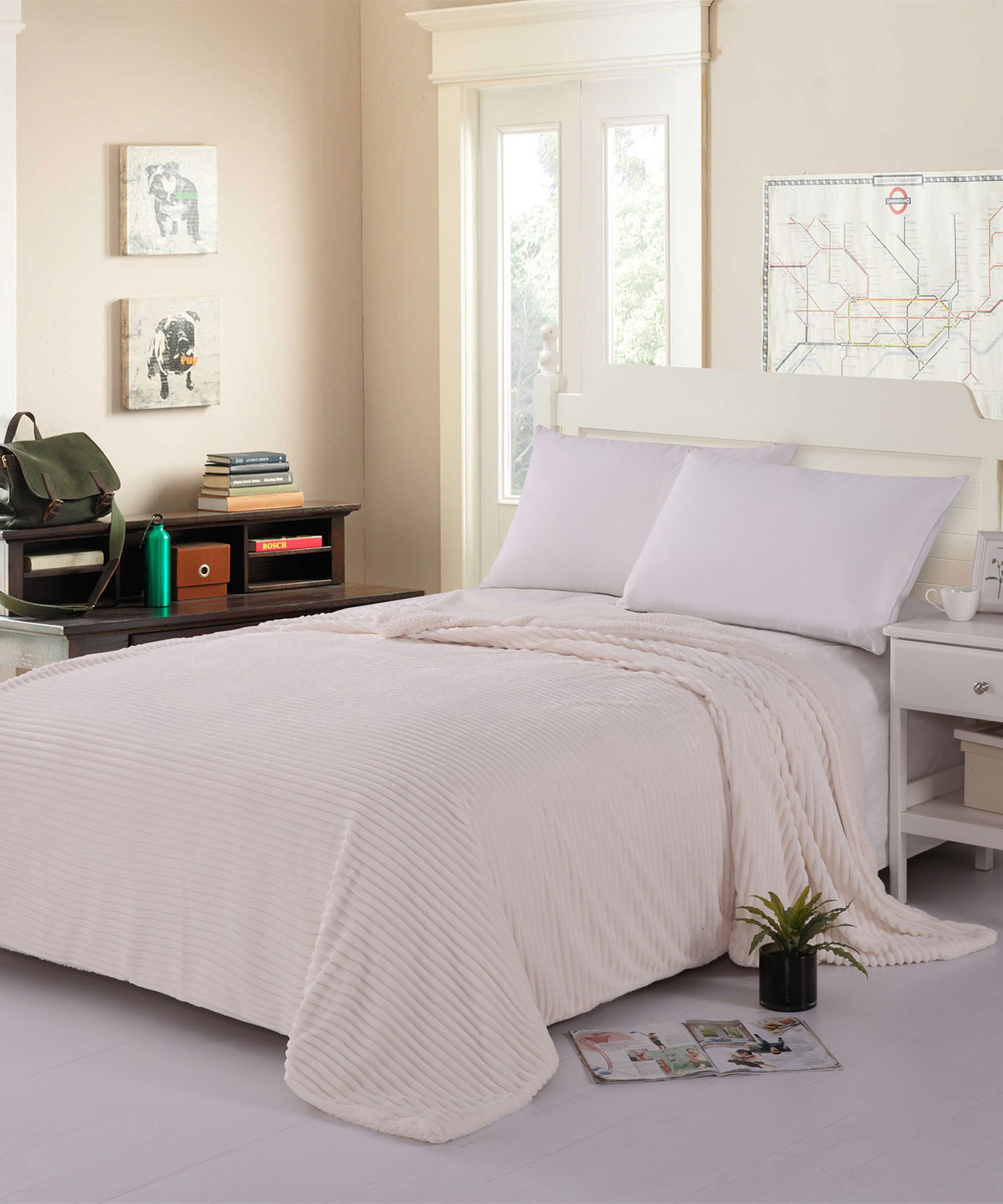 kotle-ivory κουβέρτα fleece με sherpa (100cm x 150cm) κοτλέ ivory SilkFashion - Image 1