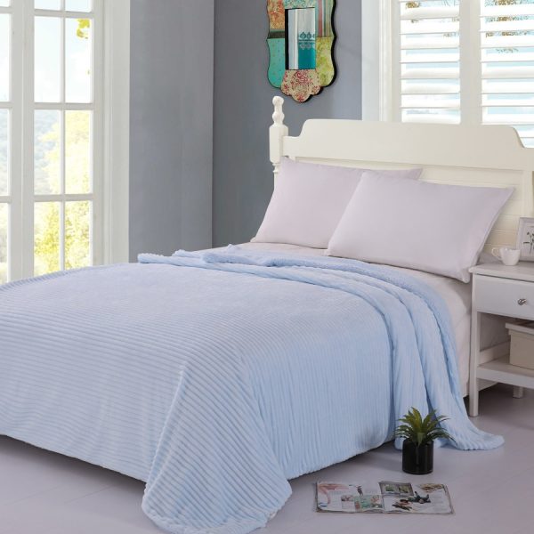 κουβέρτα fleece με sherpa (100cm x 150cm) κοτλέ σιέλ SilkFashion