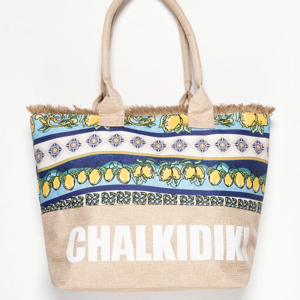 Τσάντα με χερούλι (49cm x 15cm x 34cm) λεμόνι 2 CHALKIDIKI SilkFashion