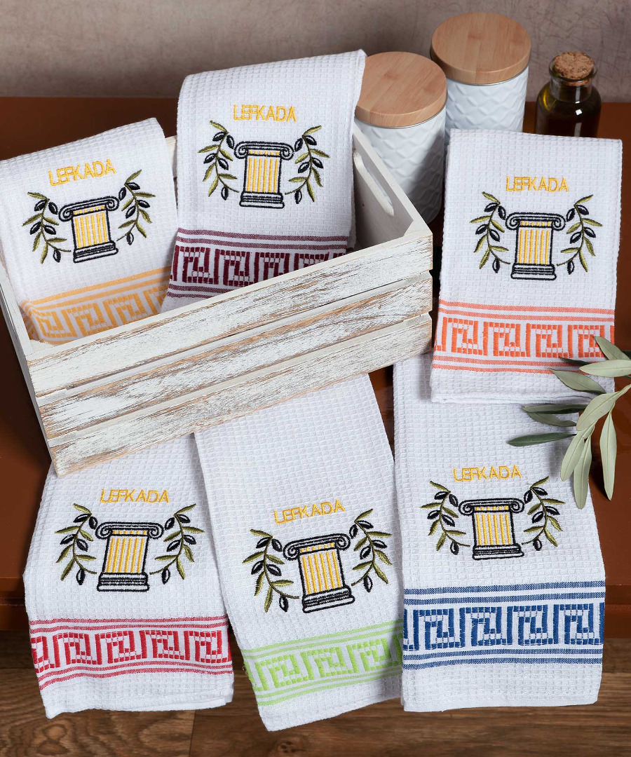 leykada-kionas Σετ 12 τεμαχίων ποτηρόπανα (45cm x 65cm) κίωνας LEFKADA SilkFashion - Image 1