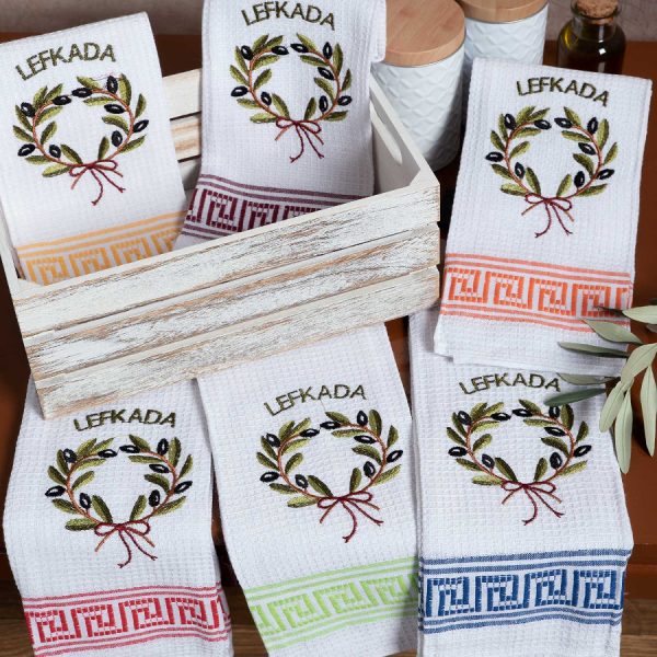 Σετ 12 τεμαχίων ποτηρόπανα (45cm x 65cm) στεφάνι LEFKADA SilkFashion