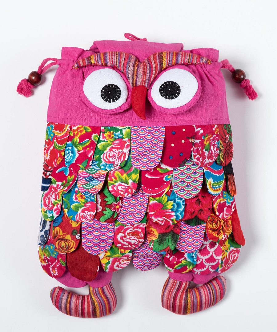 lroz Σακίδιο κουκουβάγια (40cm x 30cm) ρόζ SilkFashion - Image 1