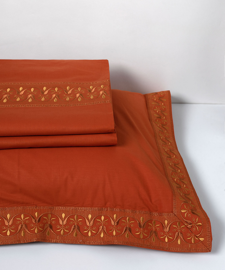 m126teraccota σεντόνια βαμβακερά ( 230cm x 250cm 2x 50cm x 70cm) M126 κεραμιδί SilkFashion - Image 1