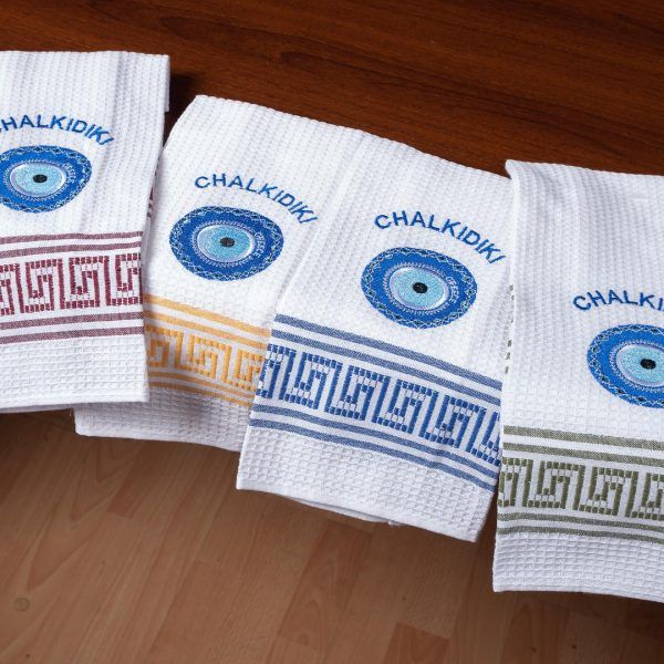 Σετ 12 τεμαχίων ποτηρόπανα (45cm x 65cm) μάτι CHALKIDIKI SilkFashion