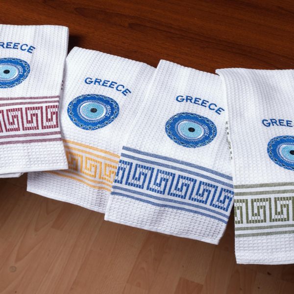 Σετ 12 τεμαχίων ποτηρόπανα (45cm x 65cm) μάτι GREECE SilkFashion