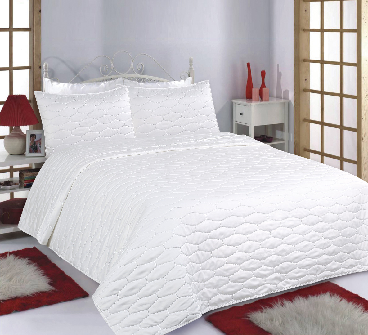 microsatin-ruby-1 ΚΟΥΒΕΡΛΙ σετ (220cm x 240cm + 2 x 50cm x 70cm) RUBY MICROSATIN ivory SilkFashion - Image 1