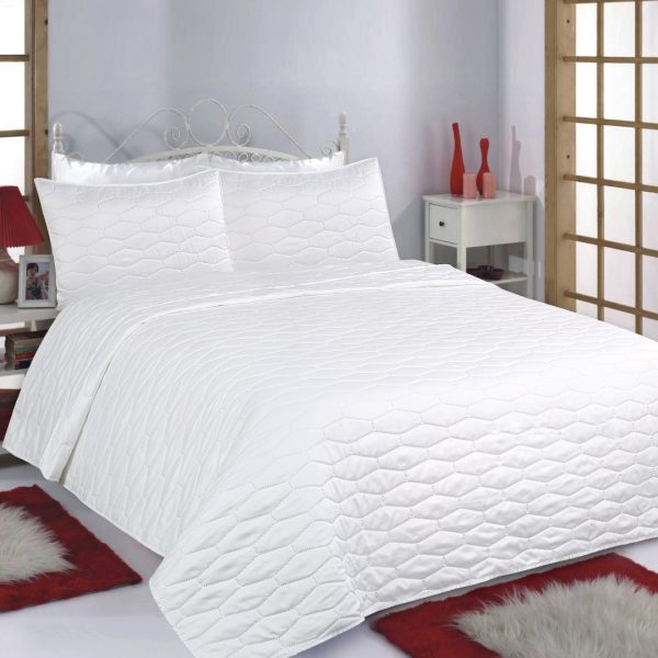 ΚΟΥΒΕΡΛΙ σετ (240cm x 260cm + 2 x 50cm x 70cm) RUBY  MICROSATIN ivory SilkFashion