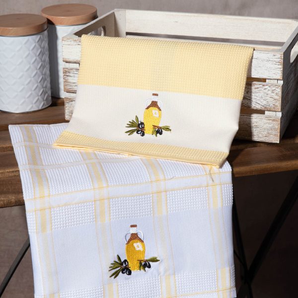 Σετ 2 τεμαχίων ποτηρόπανα (50cm x 70cm) μπουκάλι κίτρινο SilkFashion