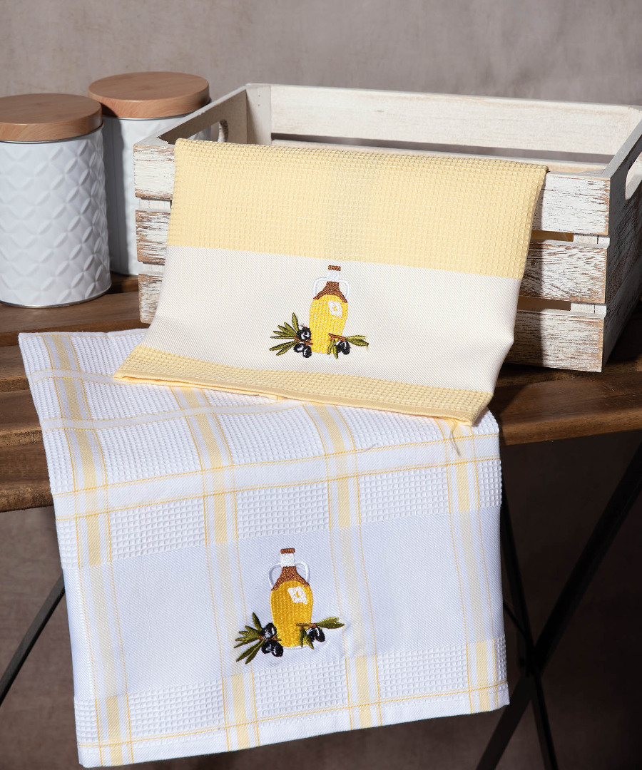 mpotilia-kitrino Σετ 2 τεμαχίων ποτηρόπανα (50cm x 70cm) μπουκάλι κίτρινο SilkFashion - Image 1