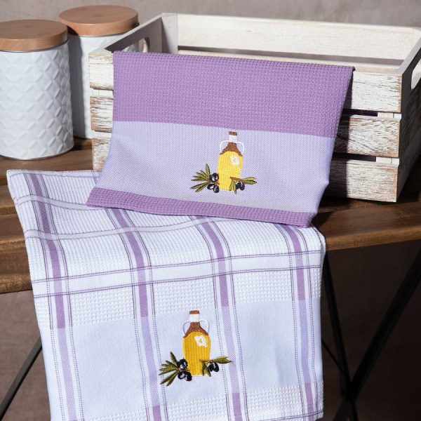 Σετ 2 τεμαχίων ποτηρόπανα (50cm x 70cm) μπουκάλι λιλά SilkFashion