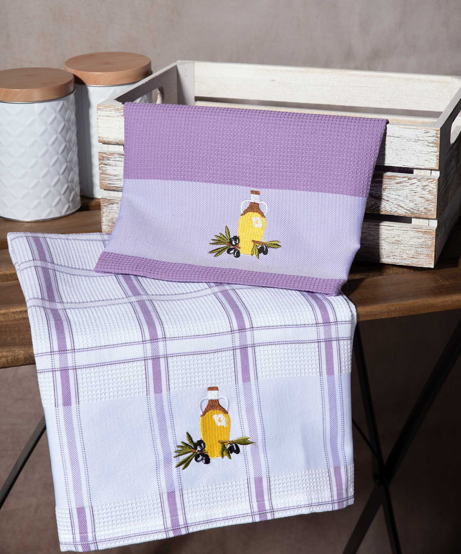 mpotilia-lila Σετ 2 τεμαχίων ποτηρόπανα (50cm x 70cm) μπουκάλι λιλά SilkFashion - Image 1