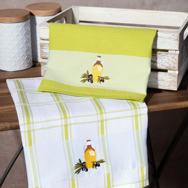 Σετ 2 τεμαχίων ποτηρόπανα (50cm x 70cm) μπουκάλι πράσινο SilkFashion