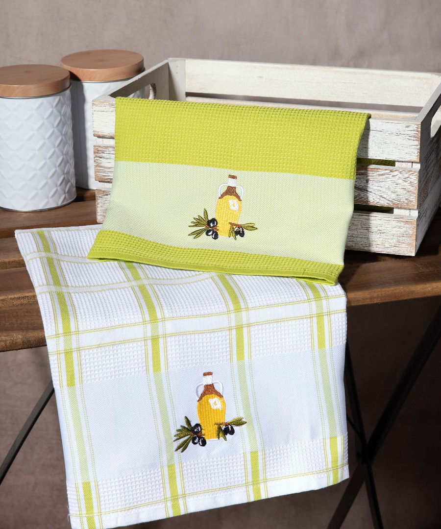 mpotilia-prasino Σετ 2 τεμαχίων ποτηρόπανα (50cm x 70cm) μπουκάλι πράσινο SilkFashion - Image 1