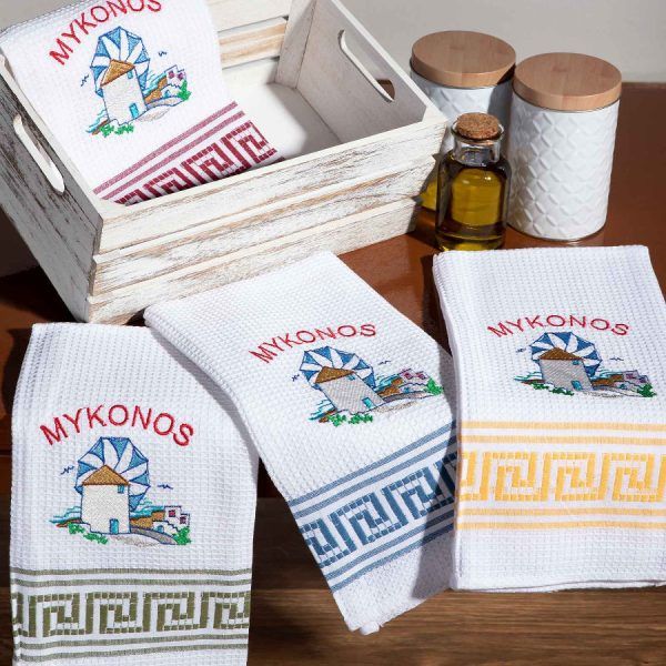 Σετ 12 τεμαχίων ποτηρόπανα (50cm x 70cm) ανεμόμυλος MYKONOS SilkFashion