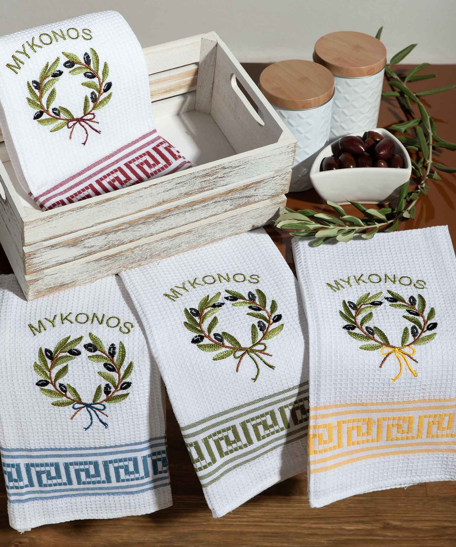 mykonos-kladi Σετ 12 τεμαχίων ποτηρόπανα (50cm x 70cm) στεφάνι MYKONOS SilkFashion - Image 1