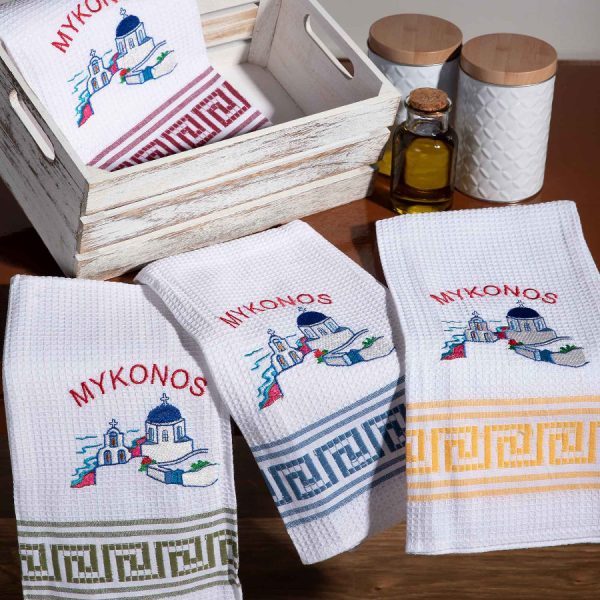 Σετ 12 τεμαχίων ποτηρόπανα (50cm x 70cm) εκκλησία MYKONOS SilkFashion