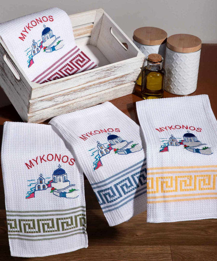 mykonos-naos Σετ 12 τεμαχίων ποτηρόπανα (50cm x 70cm) εκκλησία MYKONOS SilkFashion - Image 1