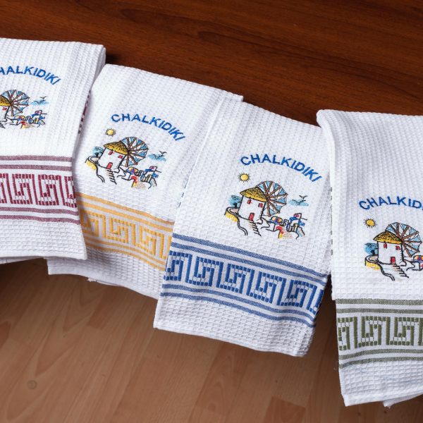 Σετ 12 τεμαχίων ποτηρόπανα (45cm x 65cm) ανεμόμυλος CHALKIDIKI SilkFashion