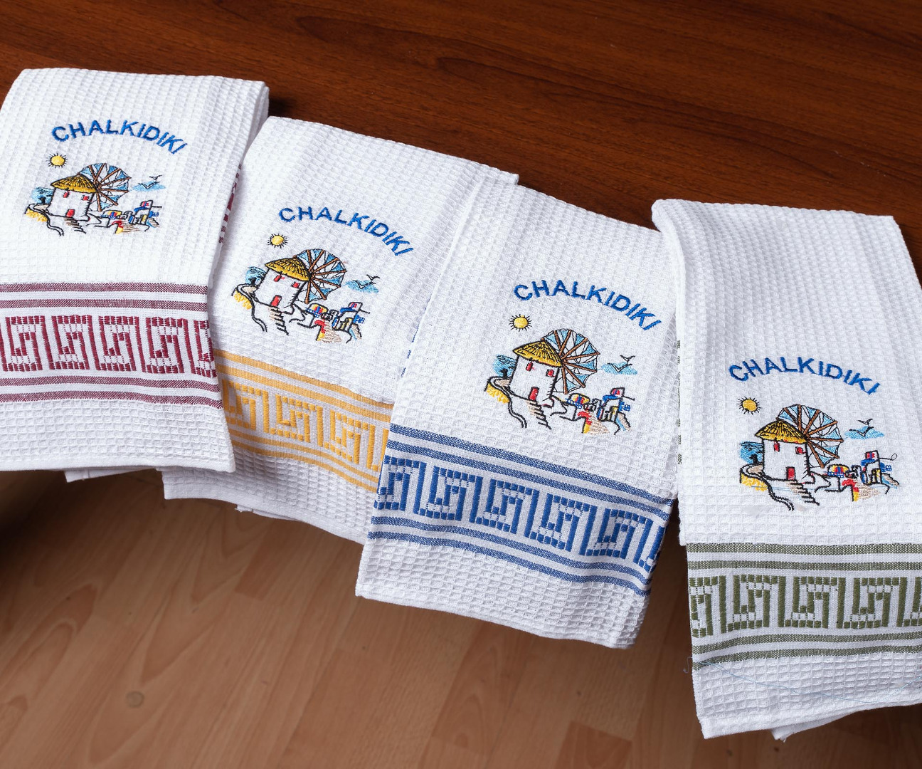 myloschalkidiki Σετ 12 τεμαχίων ποτηρόπανα (45cm x 65cm) ανεμόμυλος CHALKIDIKI SilkFashion - Image 1