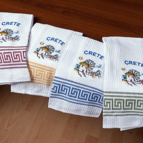 Σετ 12 τεμαχίων ποτηρόπανα (45cm x 65cm) ανεμόμυλος CRETE SilkFashion