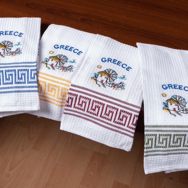 Σετ 12 τεμαχίων ποτηρόπανα (45cm x 65cm) ανεμόμυλος GREECE SilkFashion