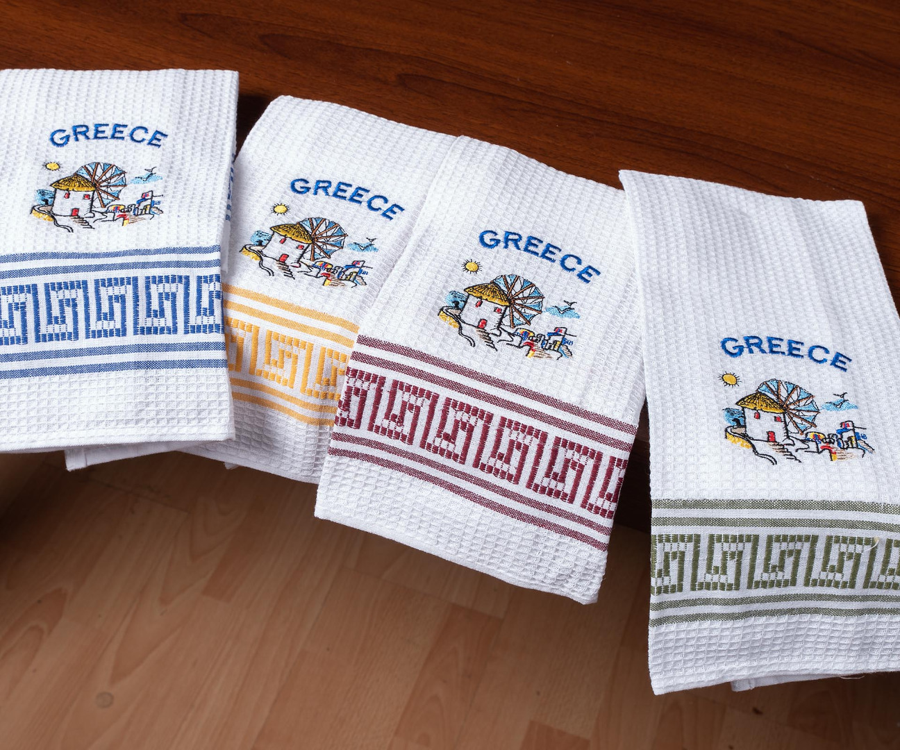 mylosgreece Σετ 12 τεμαχίων ποτηρόπανα (45cm x 65cm) ανεμόμυλος GREECE SilkFashion - Image 1