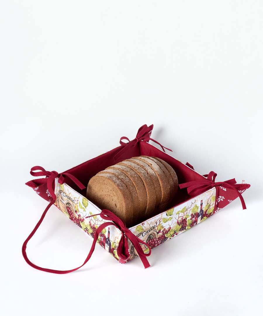 n07-7kokkinh Βαμβακερή ψωμιέρα με στάμπα (35cm x 35cm) κόκκινη SilkFashion - Image 1