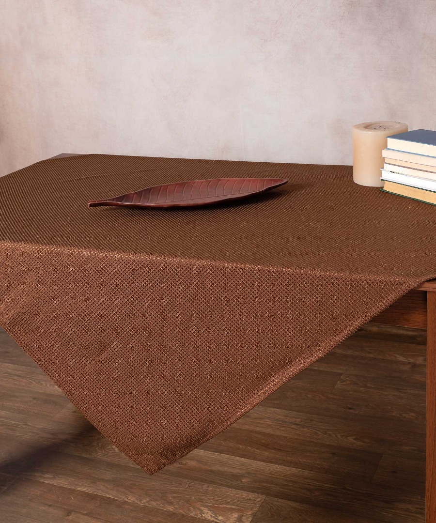 nellykafe2-4 Τραπεζομάντηλο NELLY (175cm x 175cm) καφέ SilkFashion - Image 1
