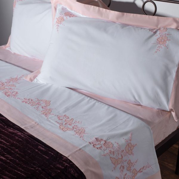 ΧΕΙΡΟΠΟΙΗΤΟ ΑΠΛΙΚΕ ΣΕΝΤΟΝΙ NJ01 ΤΕΣΣΑΡΩΝ ΤΕΜΑΧΙΩΝ (225CM X 270CM) ΛΕΥΚΟ/ΡΟΖ SilkFashion