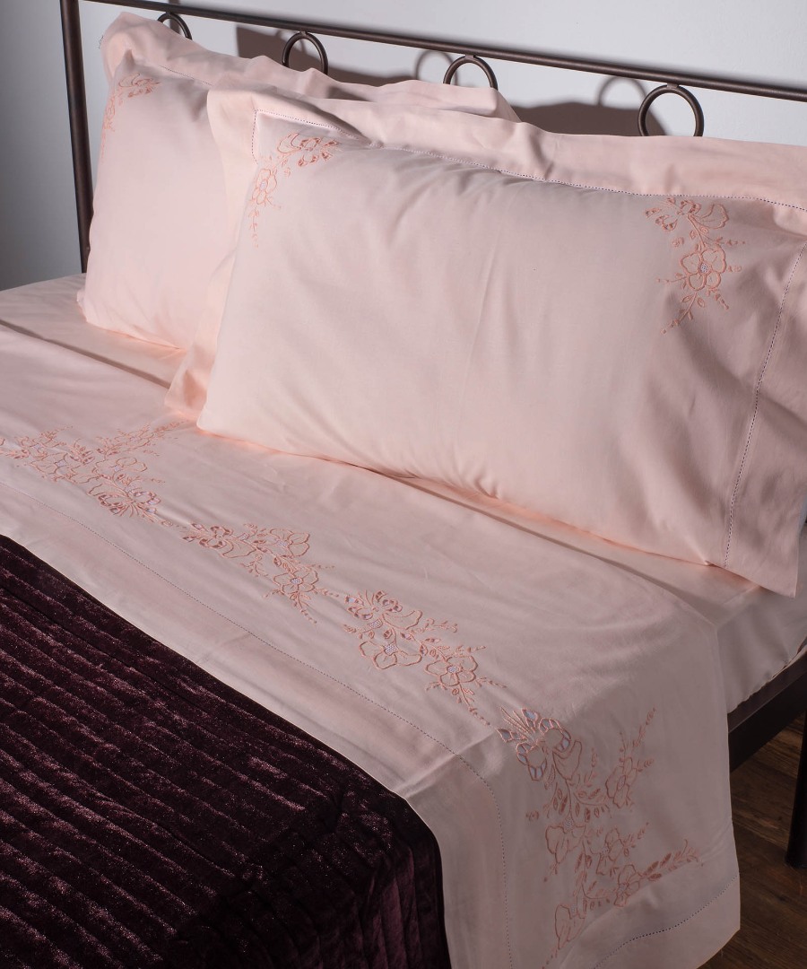 ng01roz ΧΕΙΡΟΠΟΙΗΤΟ ΑΠΛΙΚΕ ΣΕΝΤΟΝΙ NJ01 ΤΕΣΣΑΡΩΝ ΤΕΜΑΧΙΩΝ (225CM X 270CM) ΡΟΖ SilkFashion - Image 1