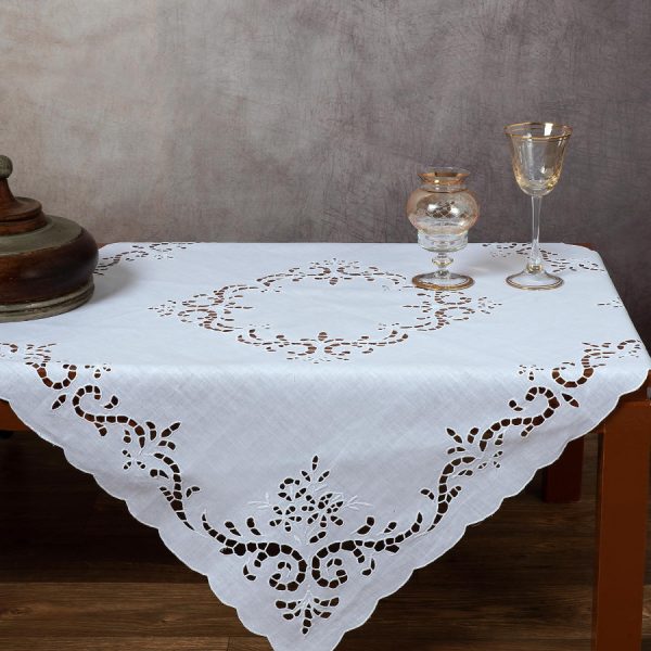 Χειροποίητο κοφτό καρέ ng542 (90cm x 90cm) λευκό SilkFashion