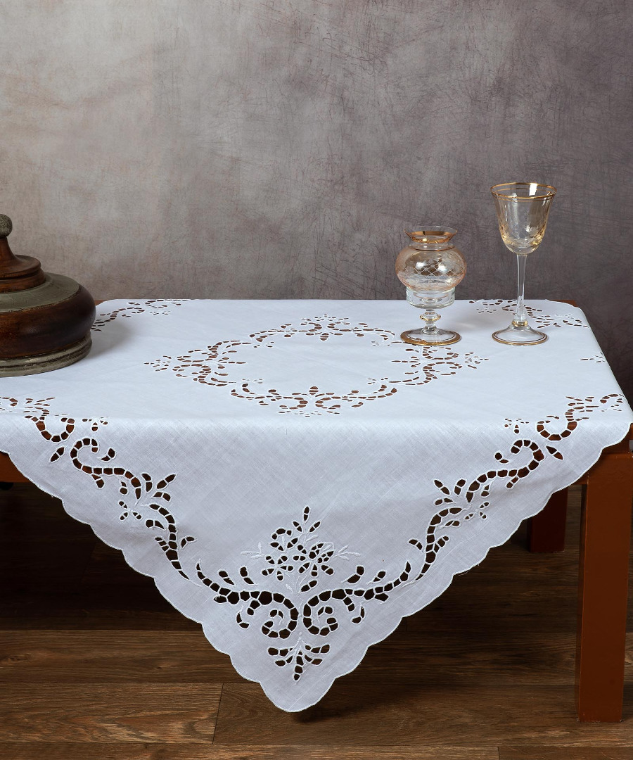 ng542 Χειροποίητο κοφτό καρέ ng542 (90cm x 90cm) λευκό SilkFashion - Image 1