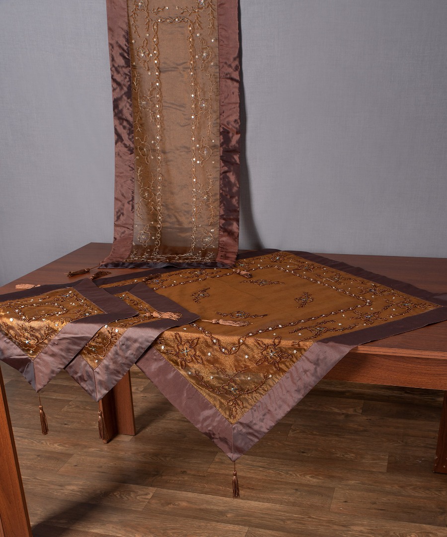 nk0744-1 Σετ 4 τεμαχίων (85cm x 85cm, 40cm x 110cm, 2x40cm x 40cm) NK-0744-1 Καφέ SilkFashion - Image 1