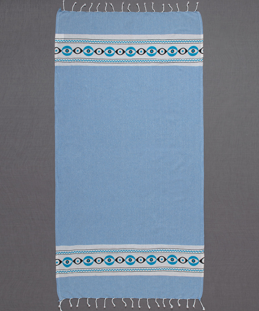 nkp707petsetablue Pestemal με πετσέτα nkp707 (90cm x 180cm) σιέλ SilkFashion - Image 1
