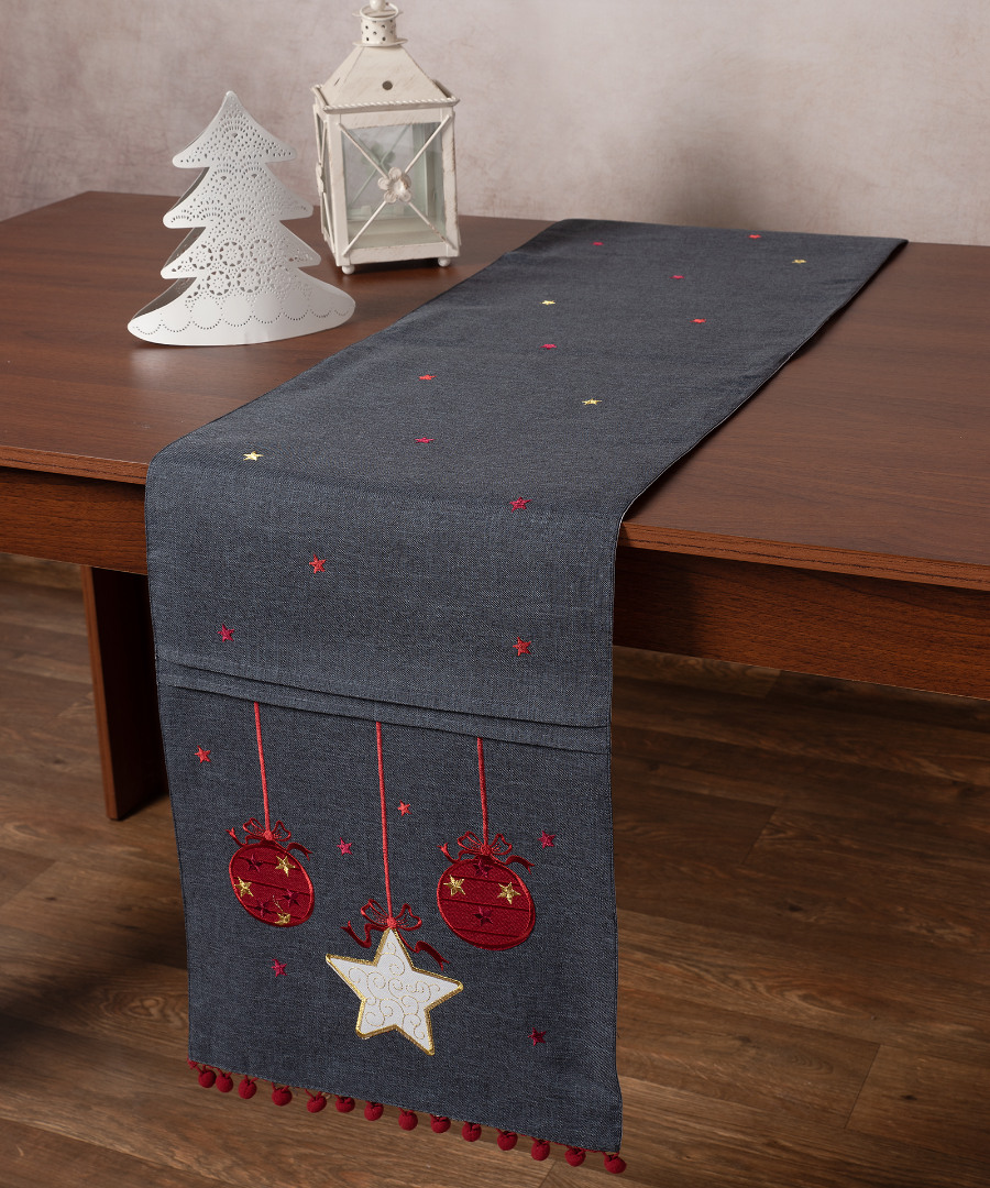 nw343anthracite Χριστουγεννιάτικη τραβέρσα NW343 (35cm x 175cm) ανθρακί SilkFashion - Image 1