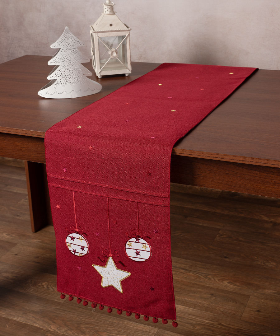 nw343red Χριστουγεννιάτικη τραβέρσα NW343 (35cm x 175cm) κόκκινη SilkFashion - Image 1