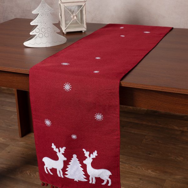 Χριστουγεννιάτικη τραβέρσα NW345 (35cm x 175cm) κόκκινη SilkFashion