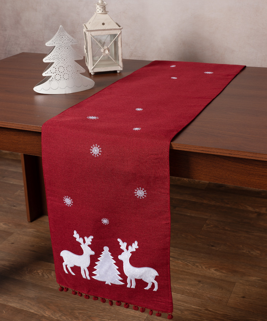 nw345red Χριστουγεννιάτικη τραβέρσα NW345 (35cm x 175cm) κόκκινη SilkFashion - Image 1