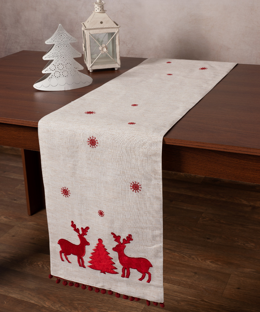 nw345sand Χριστουγεννιάτικη τραβέρσα NW345 (35cm x 175cm) άμμου SilkFashion - Image 1